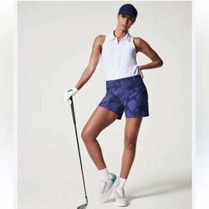 Spanx Sunshine Women Athletic Shorts Floral Navy Golf Tennis Athleisure Summer